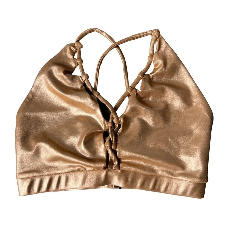 Beach Riot Metallic Rose Gold Nicolette Bra/Cropped Top Sz S NWT